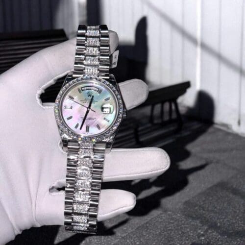 Rolex Day-Date Dial Mother Of Pearl Moissanite Diamonds Hong Kong 40mm